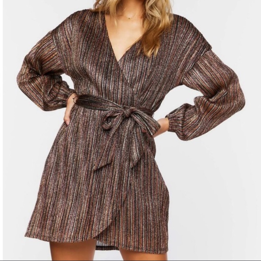 Forever 21 metallic stripe mini wrap dress size S